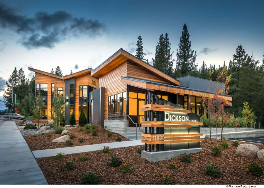 Signage and landscaping at Dickson Realty in Truckee, CA